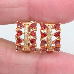 Hoop Earrings Gold Color Women Fashion Red Cubic Zirconia CZ Huggie Jewelry