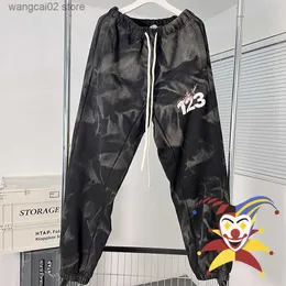 Mäns byxor tvättade tungt tyg RRR123 Tie Dye Sweatpants Men Kvinnor Högkvalitativa RRR 123 byxor Drawstring Trousers T230602