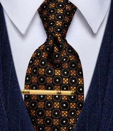 Bow Ties Classic Black Brown Plaid Tie For Man Accessories Luxury Silk Men's Necktie Clip Set Suit Wedding Business Party Free Ship