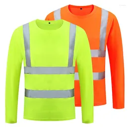 Camisetas Masculinas Amarelo Fluorescente Alta Visibilidade Refletivo Segurança T-Shirt Manga Longa Hi Vis Shirt Secagem Rápida Vestuário para Trabalho de Construção
