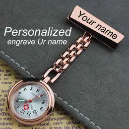 Personlig anpassad graverad med ditt namn rostfritt stål LAPEL PIN BROOCH KVALITET ROSE GOLD FOB Sjuksköterska Watch238T