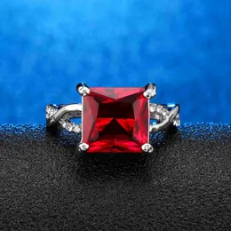 Bandringar Big Bling Red Zircon Stone Silver Color Rings for Women Wedding Engagement Fashion Jewelry New 2021 J230602