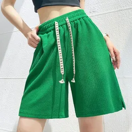 Kvinnors XPQBB Grön Löst Casual Women Summer Split Elastic midja Knäslängd Pants Kvinnan All-Match Wide Leg Shorts 230602