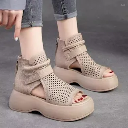 Sandals Muffin Thick Sole Height Increasing Hollowed Out Fish Beak Rome High Top Women's Shoes Sapatos Femininos De Luxo