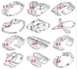 Plated 925 Sterling Silver Ring Can be adjusted Opening Ring Cross glasses Human skeleton FLOWER Butterfly Rings mix 12 style 12pc3031841