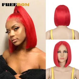 Siyah kadınlar için düz sentetik dantel peruk kısa bob peruk mor kırmızı pembe moda peruk sentetik peruklar cosplay peruk 230524