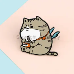 Fat Cat Cartoon Brooches Cute Eat Canned Fish Wing Animal Enamel Pin Backpack Denim Shirt Lapel Pins Button Badge Jewelry Gifts