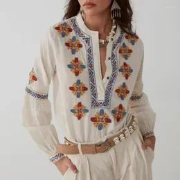 Women's Blouses 2023 Summer Ladies Bohemian Style Exquisite Embroidery Hand Beaded Round Neck Shirt