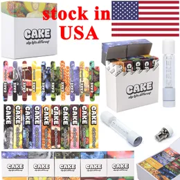 USA STOCK 1 ml Cake Vape-Kartuschen Verpackungen Vollglaszerstäuber Keramikspulenwagen Öl Elektronische Zigaretten Vape Pen 510-Gewindekartusche Leerer Wachszerstäuber