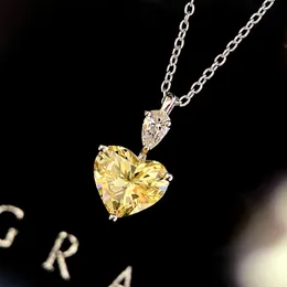 Heart Love Promise Pendant 3T AAAAA CZ Vitt guldfylld förlovningsbröllop hänge halsband för kvinnor ädelstenar smycken