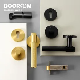 Door Locks Dooroom Brass Knurled Door Lock Set Black Gold Interior Bedroom Bathroom Double Wood Door Lever Set Dummy Privacy 230602