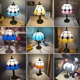 Bordslampor Medelhavet Desk Lamp Restaurant Bar Cafe Led Vintage Bedroom Bedside Colorful Glass Night Stand Lights Lights