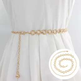 Belts Long Thin Metal Round Rings Waist Chains Gold Silver Adjustable Hollow Out Chain Belt Dress Shirt Decorative Skinny Waistband