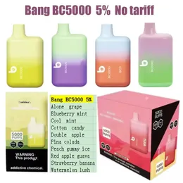 No Tariff Bang BC5000 Disposable Vape Rechargeable 650mah 13ml Pod 10 Colors 2% 5%