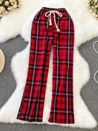 Capris Yuoomuoo Vintage Red Checkered Women's Spring and Autumn Leisure Wide Ben Pants Fashion Y2K Bottom P230602