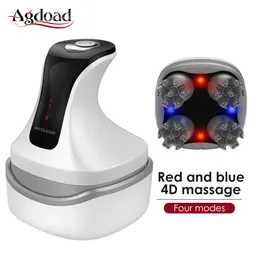 Avslappning 4D magnetisk huvudmassager Röd blå ljus fysioterapi Multiplikning för kropp axel rygg smärtlindring massage hårväxt