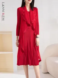 Casual Dresses LANMREM Designer Elegant Dress For Women Lapel Long Sleeves Solid Color Female Clothing 2023 Spring 2YA542
