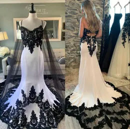 Vintage White Black Mermaid Wedding Dresses Spaghetti Backless Lace Applique Bohemian Beach Garden Bridal Gown Robe de Mariee
