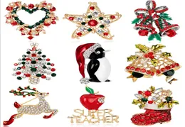 Christmas Brooches Pins Whole Crystal Rhinestones Flower Star Snowman Design Xmas Brooch Bulk Mix6455137