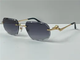 Klasyczne okulary przeciwsłoneczne Mężczyźni Projektowanie bez obręcz kryształowej powierzchni nieregularne UV400 Złote jasne kolory soczewki Zwierzęta świątynie metalowe letnie okulary 0120D z najwyższą jakością obudowy jakość