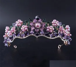 Wedding Hair Jewelry Luxury Baroque Purple Crystal Pearl Bridal Crown Tiara Magnificent Diadem For Bride Headband Acces Otewa1959158