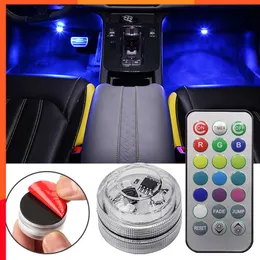 New Wireless Adhesive LED Car Interior Ambient Light Remote Control Decoration Auto Roof Foot Atmosphere Lamp Battery Colorful Light