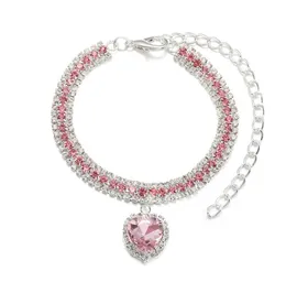 Halsbänder 3 Stück Diamant Haustierhalsband Hund Katze Kristall Liebe Herz Anhänger Halskette Luxry Tier Welpe Kätzchen Charms Glanz Strass verstellbar