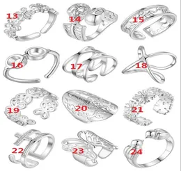 Plated 925 Sterling Silver Ring Can be adjusted Opening Ring Cross glasses Human skeleton FLOWER Butterfly Rings mix 12 style 12pc6493314