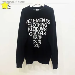 Men's Hoodies Sweatshirts Vetements Knitted Sweater Men Women High Quality Letter Jacquard O-Neck Oversize Black VTM Pullover Sweatshirts T230602