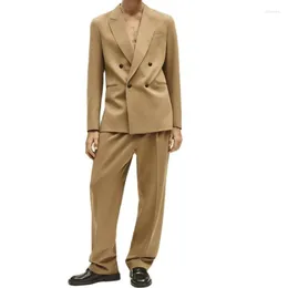 Men's Suits Khaki Men'S Suit 2-Piece Set Jacket Pants Wedding Banquet Formal Men Tuxedo Custom Made Double-Breasted Casual Outfit