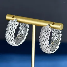 Hoop Earrings HIBRIDE Full Micro Pave Zirconia Stone Gorgeous White Gold Color CZ Crystal Women Big Round Party Gifts E-1075