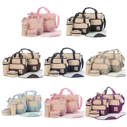 Diaper Bags 5 Pcs Multifunctional Set Baby Changing Bag Maternity Mummy Handbag Bottle Holder Portable Nappy Basket Storage Organiser 230601