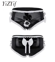 YiZYiF Men Lingerie Shiny Faux Leather Open Front Underwear Bikini Penis ring Zipper Crotch Sissy Underpants Men039s Leather Bo6891114