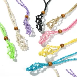 Pendant Necklaces Adjustable Necklace Cord Empty Stone Holder Wax Rope Diy Natural Quartz Crystal Healing Net Bag Drop Delivery Jewe Dhrmi