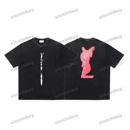 xinxinbuy Men designer Tee t shirt 23ss destroyed letter pattern Fluorescent Red print short sleeve cotton women black 320460 XS-3XL