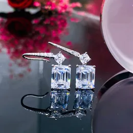 Orecchini pendenti da sposa in vero argento con zirconi da 5 carati per donne, gioielli fatti a mano per feste nuziali