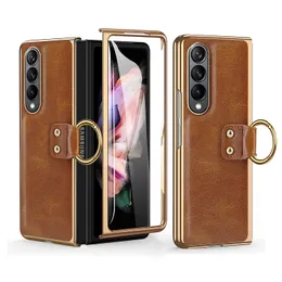 PU Leather Cases For Samsung Galaxy Z Fold 4 Fold3 5G Case Ring Protective Film Screen Protector Cover