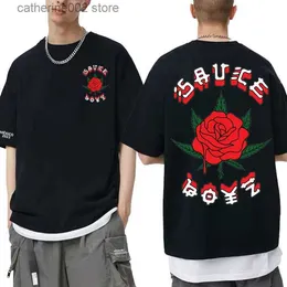 Camisetas masculinas American Rapper Eladio Carrion T-shirt Rose Flower Graphics Tshirt de alta qualidade para homens e mulheres Sauce Boyz Music Album Print T-shirts T230602