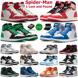 10 days arrive With 1S basketball shoes men women 1s Olive Black Phantom Spider Verse Lost and Found Lucky Green Patent Bred True Blue mens trainers outdoor sports snea
