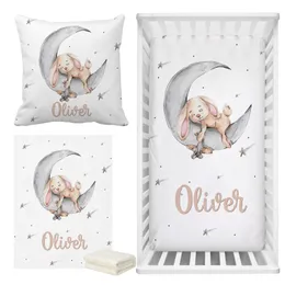 Полосы Lvyziho Sleeping Bunny Название на заказ кроваток для кроватки набор сна на Moon Baby Shower Gift 230601