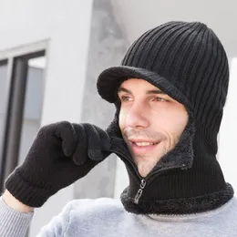 Basker mäns vinter stickad hatt varm tjockt tillsätt pälsfodrad mössa hattar med dragkedja håller ansiktet varmare balaclava möss