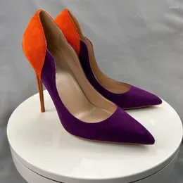 Dress Shoes Patchwork Wave Shape 8cm/10Cm/12cm Women Pumps Suede Mixed Colors Slip On Wedding Party For Woman Big Size 44 45