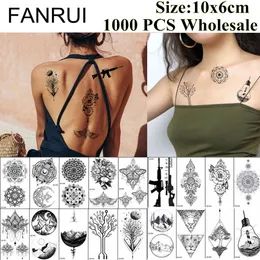 Tatueringar fanrui 1000 stycken grossist falska tatuering tillfällig 10x6 cm pistol läpp glödlampa tatu för män kvinnor kropp arm nackkonst 3d tatuering klistermärken