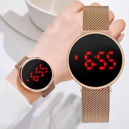 Wristwatches LED Electronic Watches Fashion Watch For Women Rose Gold Mesh Magnet Digital Wristwatch Gradient Ladies Wrist