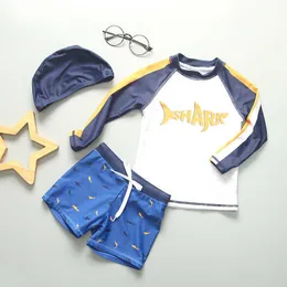 Children's Swimwear 1-11Y baby surfing boy shark high-quality swimsuit with hat sleeping children's beach suit P230602