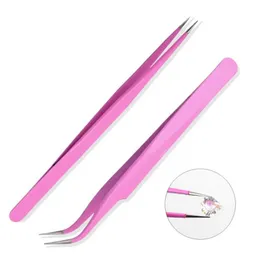 Brushes 2pcs/Set Stainless Steel Eyelash Extension Tweezers Curved Straight Lashes Tweezer Nonmagnetic Eyelashes Nail Makeup Tools