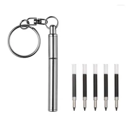 Portable Key Ring Stainless Steel Pen Telescoping Ballpoint Keychain Tool For Outdoor Travel