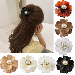 Fransa Romantik İnci Çiçek şekli Şerit Saç Pençe Klipsi Kadınlar İçin Kızlar Yengeç Saç Pençeleri Ponytail Saç Pençeleri Banyo Barrette Meapwear