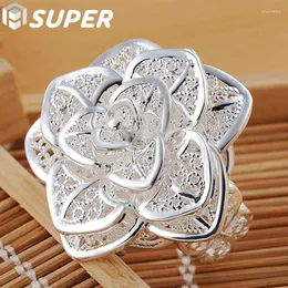 Cluster Rings 925 Sterling Silver Fashion Rose Flower Open Finger For Women Wedding Engagement Party Jewelry Gift