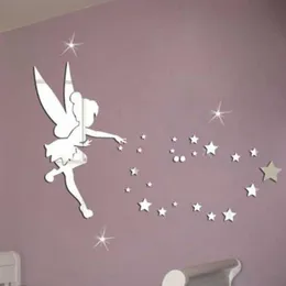 Fairy Wall Mirror Acrylic Mirrored Decorative Tinker Bell Wall Stickers Home Decoration